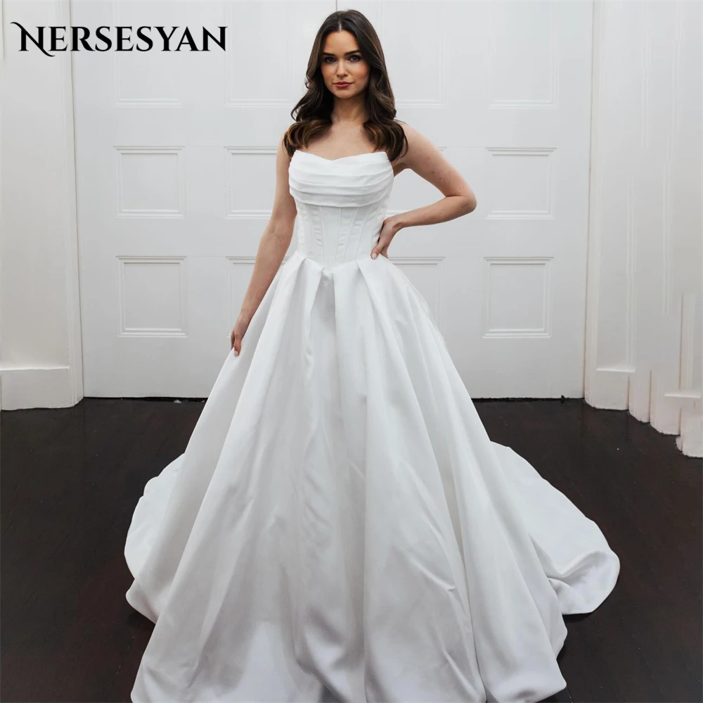 Nersesyan Vinage однотонные атласные свадебные платья плиссированные с открытыми