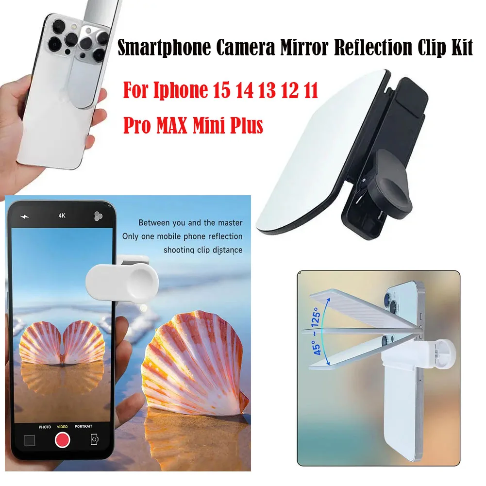 

Phone Camera Mirror Reflection Clip with Angle Adjust Reflection Shoot Outdoor Camera Clip Selfie Artifact for Iphone 15 pro max