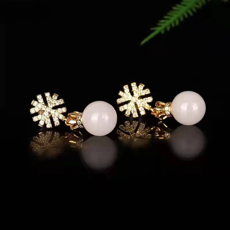 Женские серьги из натурального белого нефрита модные и атмосферные с