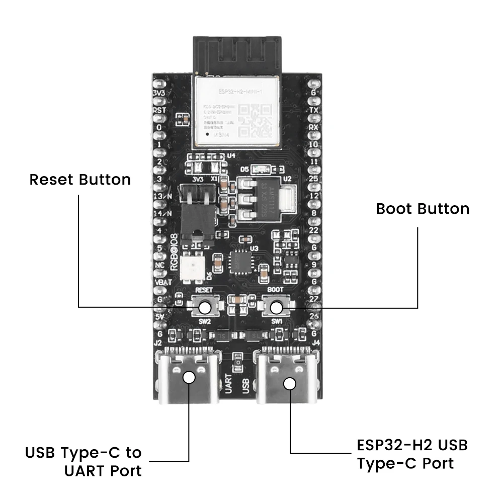 ESP32-H2-DevKitM Доска развития серии WiFi Bluetooth H2 ESP32-H2-DevKitM-1-N4 Основная плата для Arduino Dual