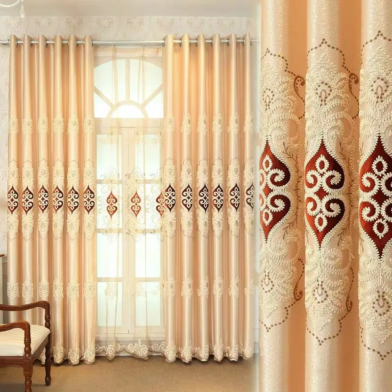 

Curtains for Living Room Dining Bedroom Rose Jacquard Large European Curtain Embroidery Luxury Finished Product