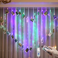 2x1 5m heart butterfly shape 128 led icicle curtain string light clips photo garland lamp light for holiday christmas wedding