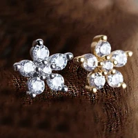 exquisite silver plated five petaled flower crystal stud earrings for women girl sparkling cz zircon earrings fine jewelry
