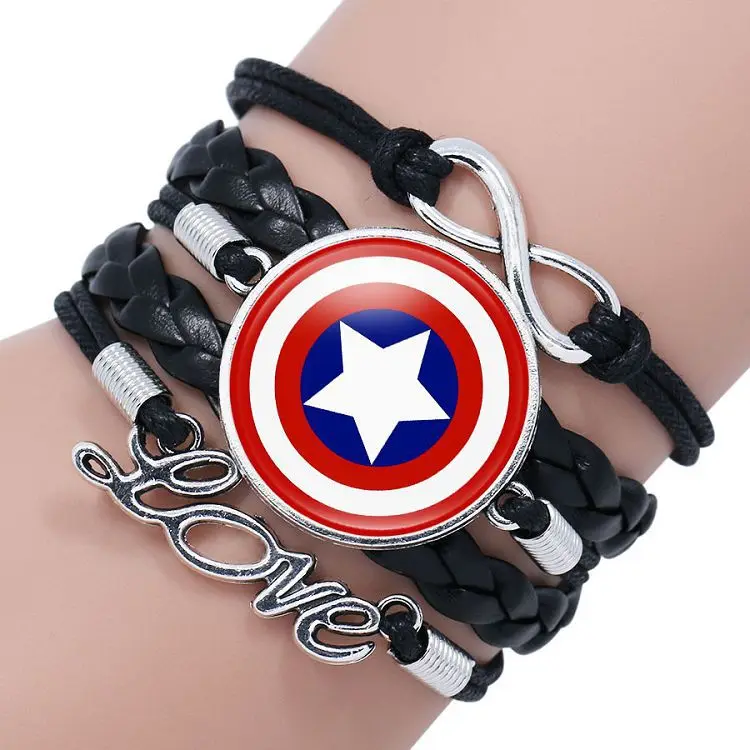 

Marvel Avengers Bracelet Captain America Spiderman Batman Flash Leather Accessories Anime Figure Cosplay Bracelet Kids Toys Gift