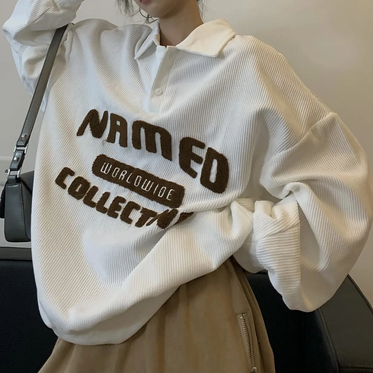 Женская Вельветовая толстовка с буквенным принтом в стиле преппи