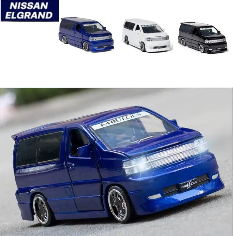 

1:32 NISSAN ELGRAND, Сказочная модель автомобиля из сплава, модель автомобиля со звуком и светильник Том, Коллекционная модель автомобиля, игрушки