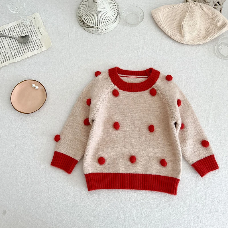

Новый осенний Детский свитер MILANCEL, вязаный пуловер с красными шариками для малышей, детские топы для девочек, верхняя одежда