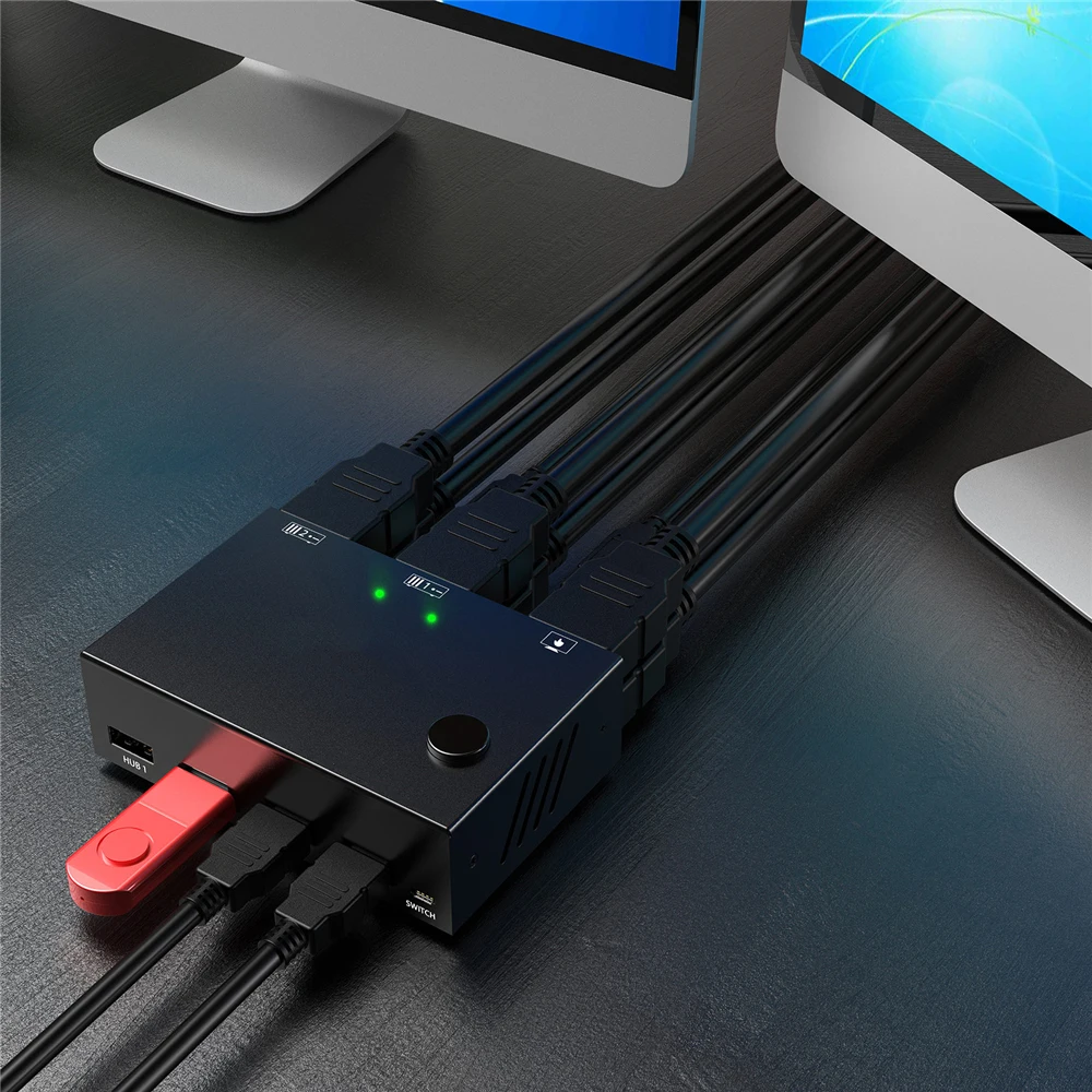 60Hz KVM HDMI-Compatible 2 In 2 Out Dual Monitor Switcher Controls 2 Computer Laptop Monitor 2 Input Display No Driver Required