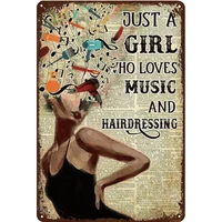 just a girl who loves music and hairdressing metal tin sign poster iron plate wall metal stickers for bar room man cave