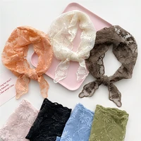 sun flower hollow scarf embroidered head scarf transparent lace scarves summer long wraps shawl bandana floral headband hijab