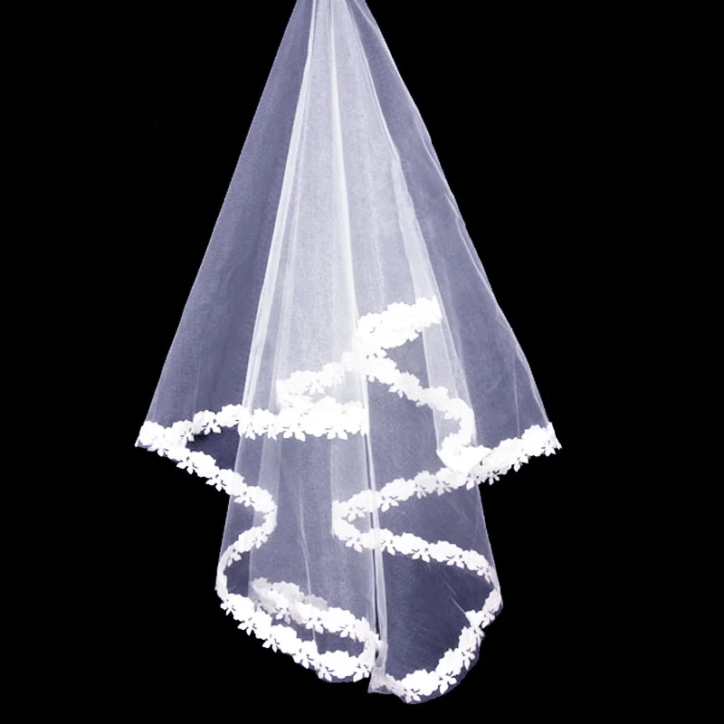 Простые 80 см короткие тюлевые Свадебные вуали с краем ленты два слоя расческой