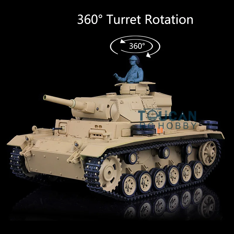 

1/16 HENG LONG 7.0 Plastic German Panzer III H RC Tank Toucan 3849 360° Turret Rotation BB Shoot Pellet Infrared Ready to Run