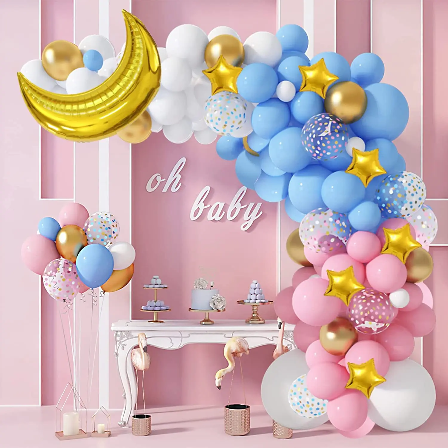 

151pcs Baby Gender Reveal Powder Blue Moon Balloon Chain Set Children's Birthday Scene Decorative Background Wall Space Theme