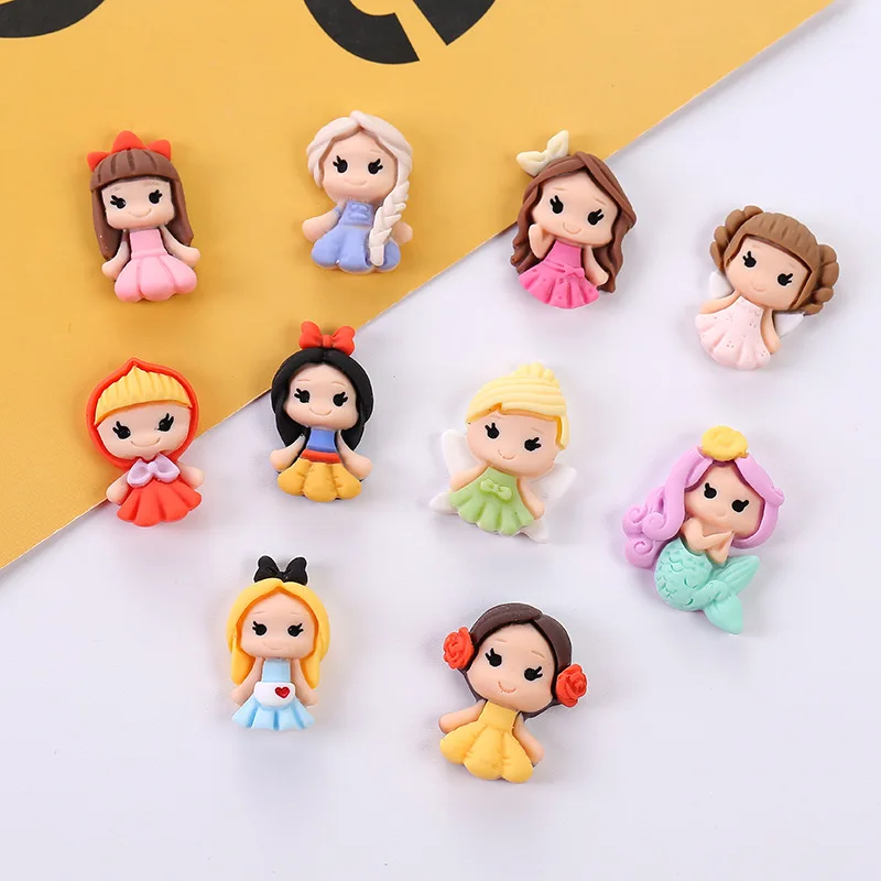 

10PCS Cartoon little princess resin accessories kawaii mermaid resin DIY mobile phone nail beauty decoration patch material