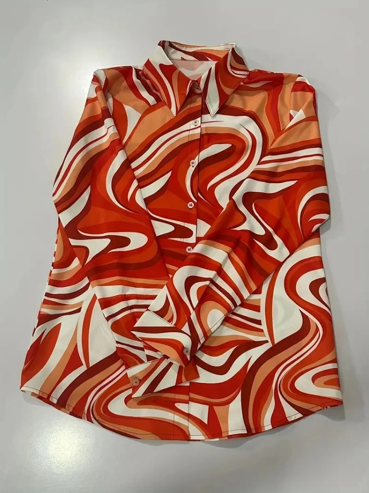 Женская рубашка с принтом забавного кота Весенняя отворотом и пуговицами