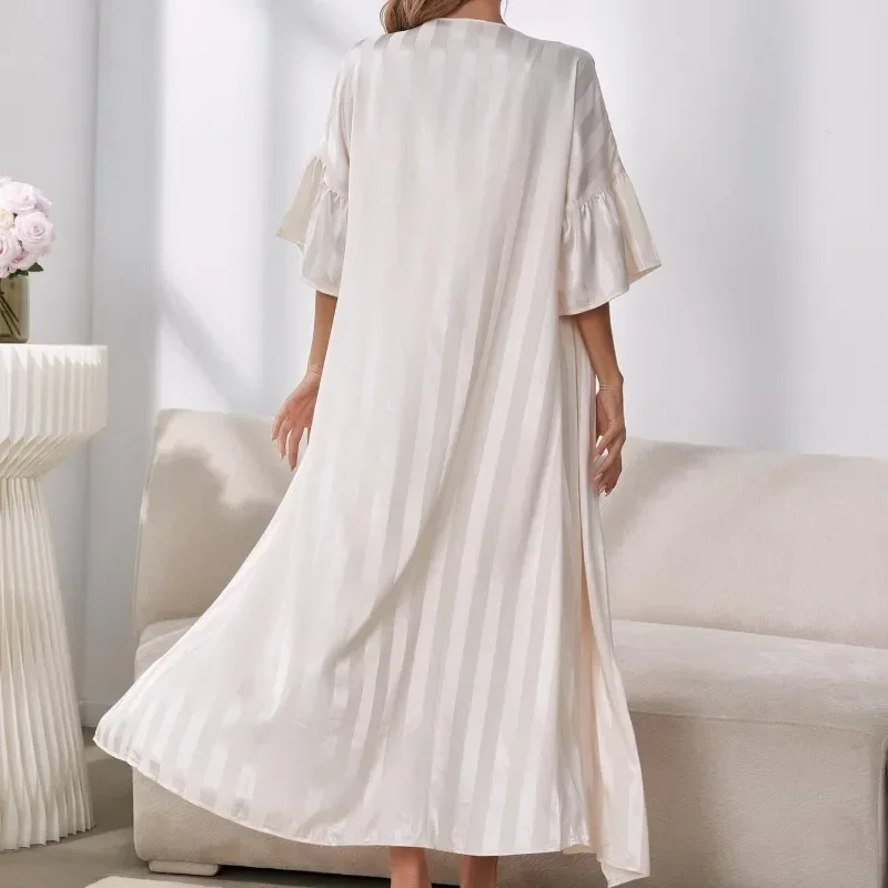 Женские шелковые атласные комплекты халатов в полоску роскошная длинная одежда