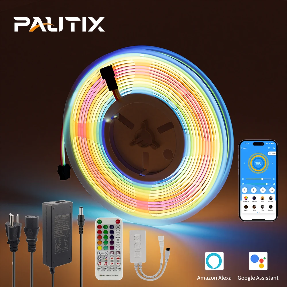 PAUTIX 5 м 10 м 24 В COB Светодиодная лента с идентификацией по пикселю, модифицируемая Светодиодная лента 630 с/м, работает с Alexa/Google Home, Wi-Fi, Bluetooth, упр...