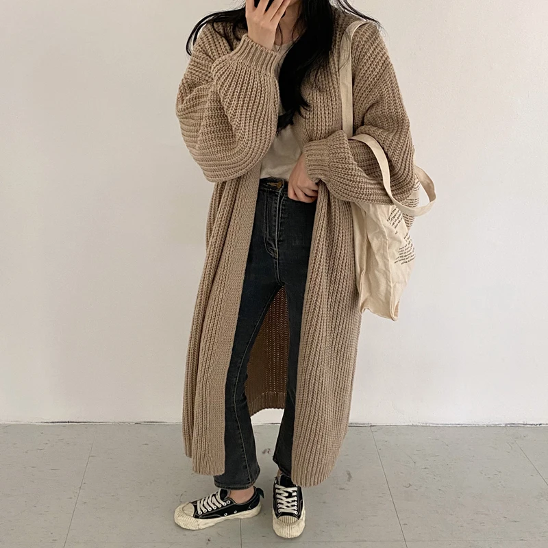 

Rimocy Casual Long Knitted Cardigan for Women 2021 Oversized Solid Color Loose Sweater Coat Woman Korean Loose Cardigans Ladies