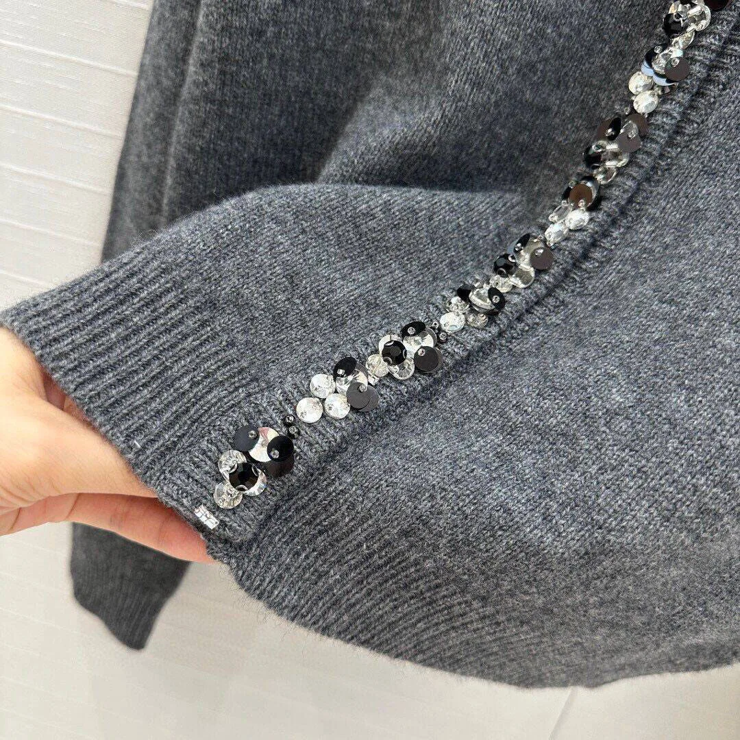 Новинка 2024 модные кардиганы из 100% шерсти с украшением бисера женский свитер