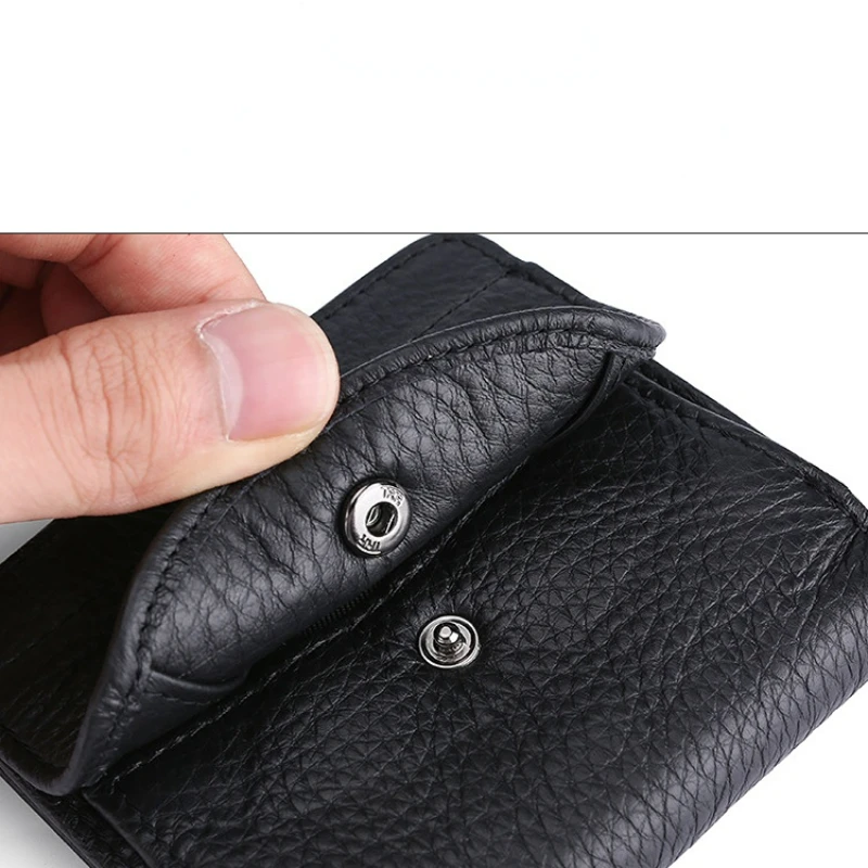 Top Layer Cowhide Zero Function Button Coin  Leather Blue Wallet