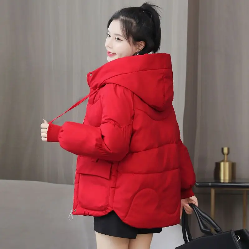 2023 Winter Women Thickening Parkas Coat Fashion Solid Warm Hooded Padded Coat Casual Winter Outwear Jacket Parkas Ladies A03