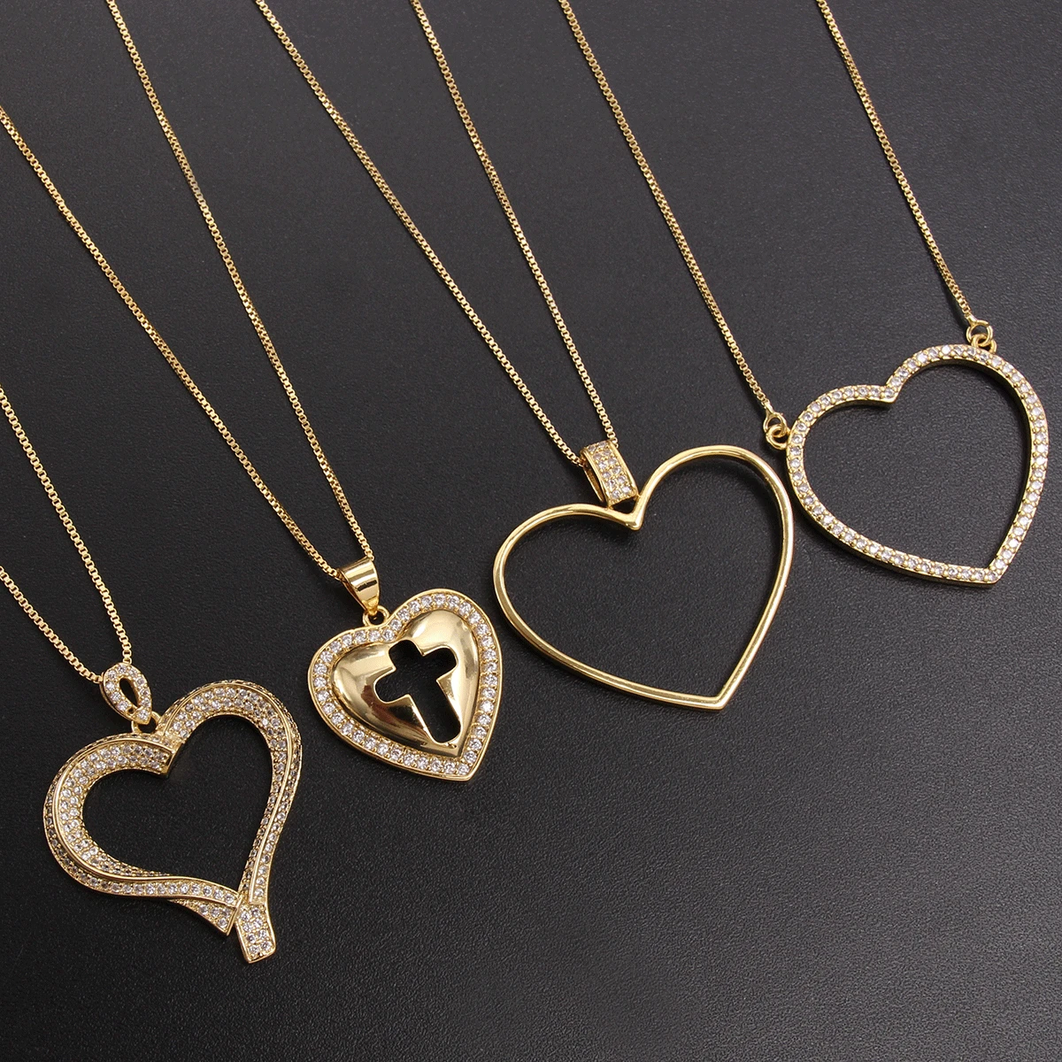 

MHS.SUN Newest Gold Plated Mosaic Zircon Heart Necklace For Women/Men Party Accessories High Quality Shiny Pendant Necklaces