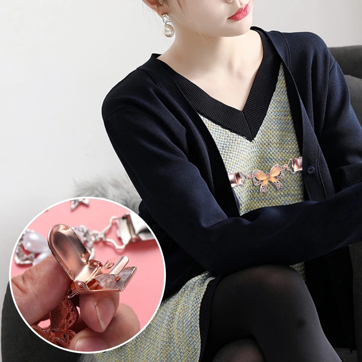 

Clips Sweater Clip Brooch Womenshirt Dresscardigan Girlscinch Cardigans Brooches Scarf Dresses Chain Bowknot Decor