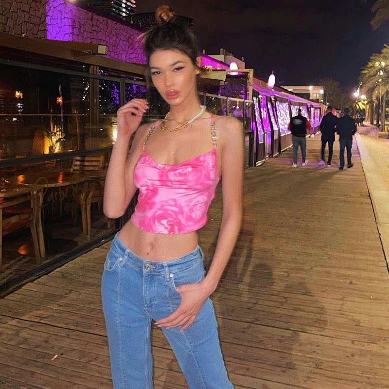 

Женский топ на бретелях, облегающий короткий жилет с открытой спиной и принтом в пупок, одежда для лета, 2022