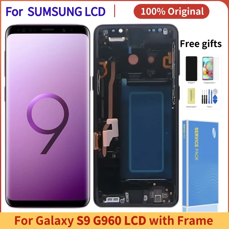 ORIGINAL AMOLED For Samsung Galaxy S9 LCD Display with Frame for S9 SM-G960 G960F Touch Screen Digitizer Assembly Repair Parts
