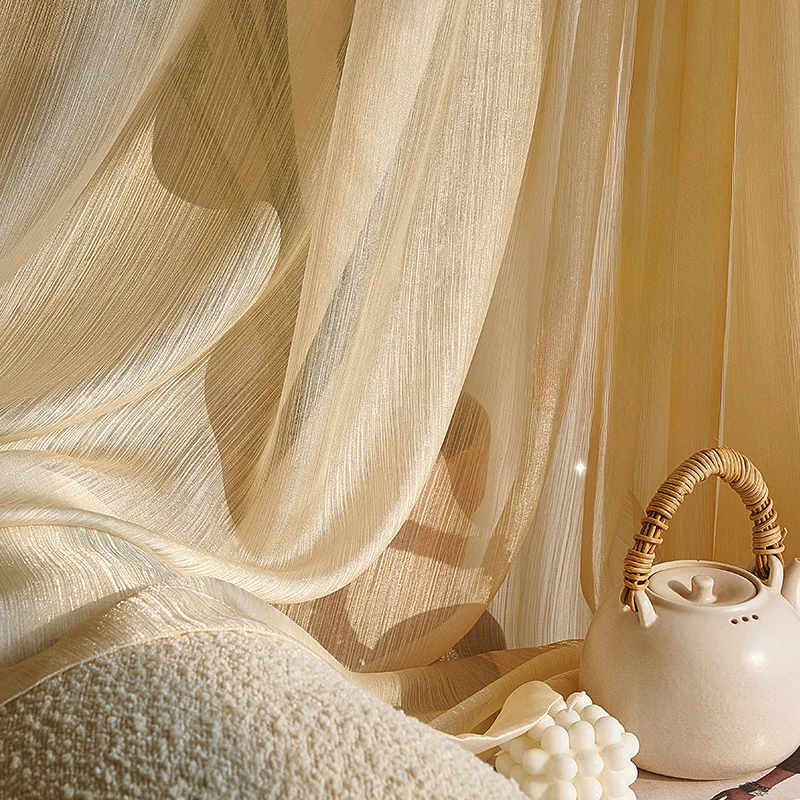 

French light luxury high-end gauze curtains 2023 new living room light-transmitting impermeable window gauze bedroom ins style
