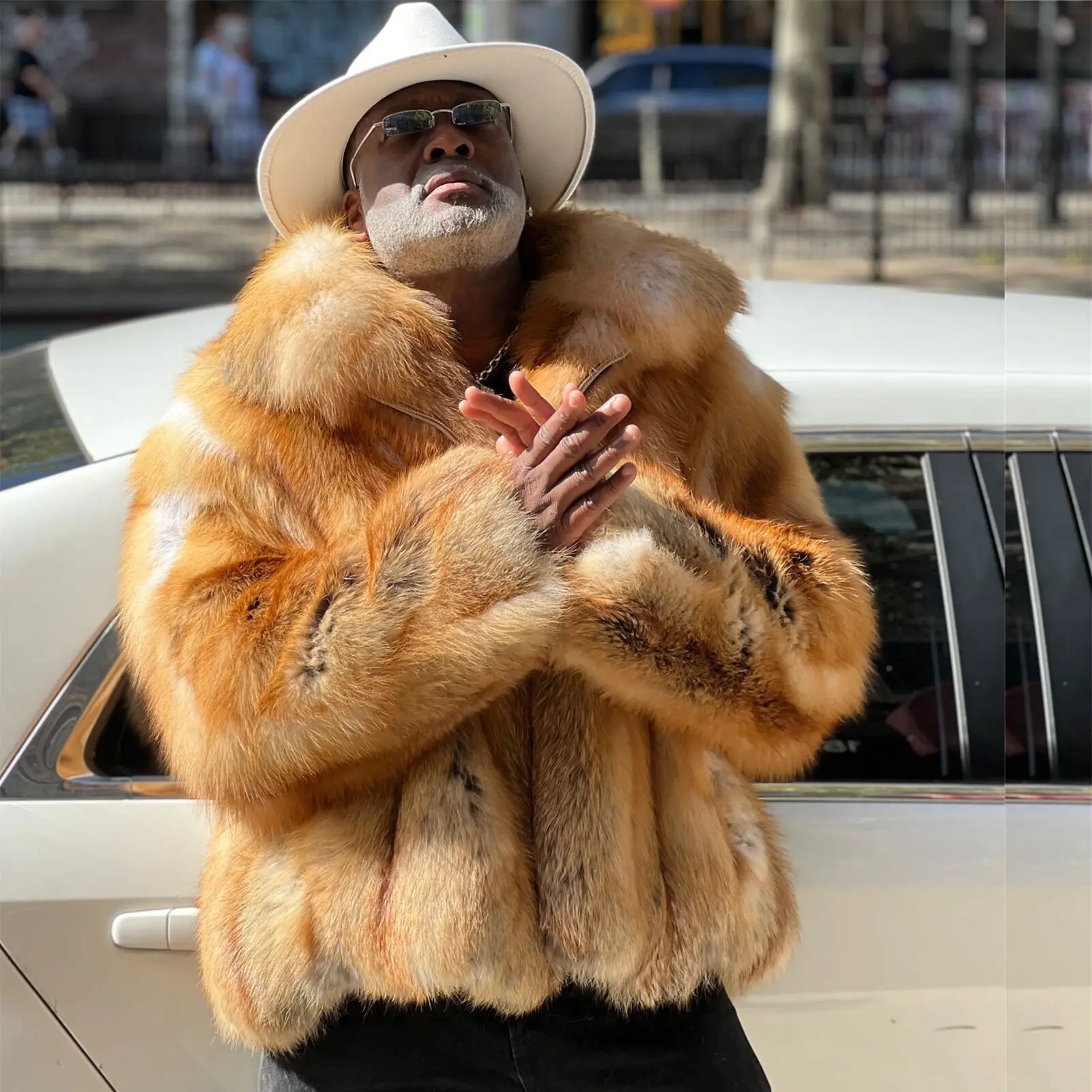 Модные мужские куртки-бомберы из натурального лисьего меха с воротником