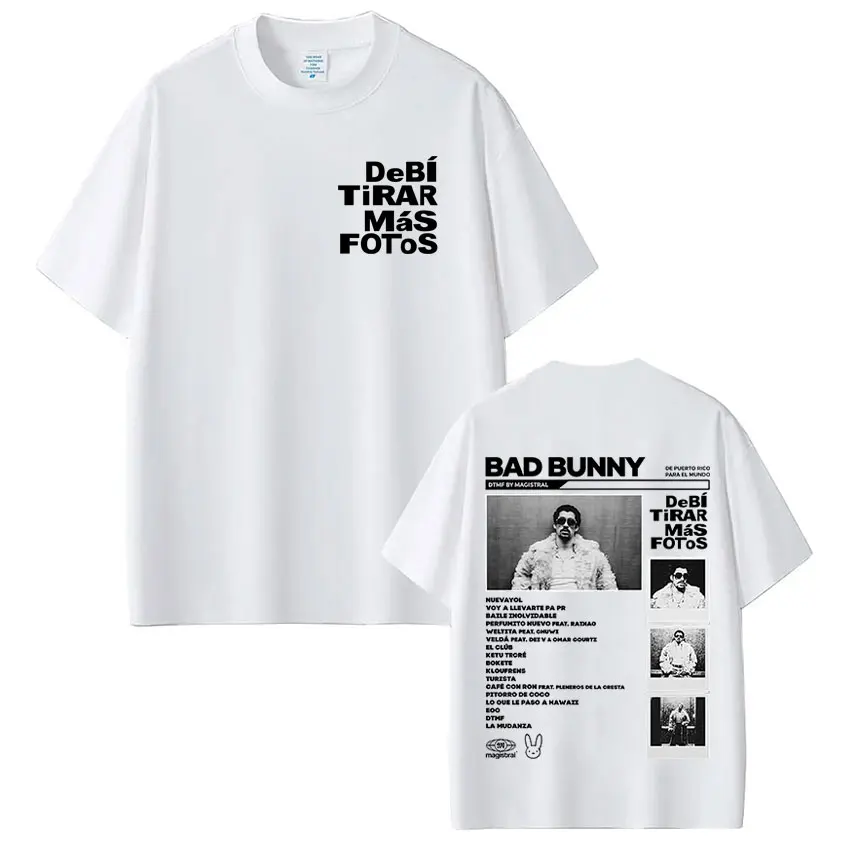 Фото Рэпер Bad Bunny Футболка DTMF DeBi TiRAR MaS FOToS Футболки Мужчины Женщины Хип-Хоп Мода Винтаж Футболка большого размера с короткими рукавами №2