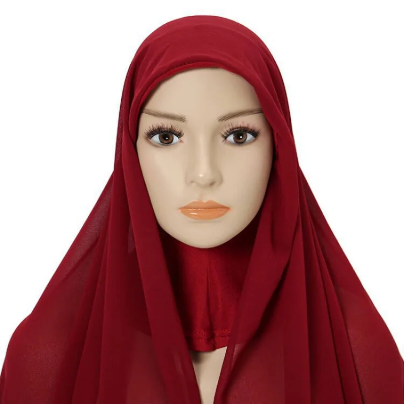 Hijab with Cap Attached Neck Cover Turban Underscarf Hijab Bonnet for Women Ladies Muslim Fashion Head Scarf Headwraps