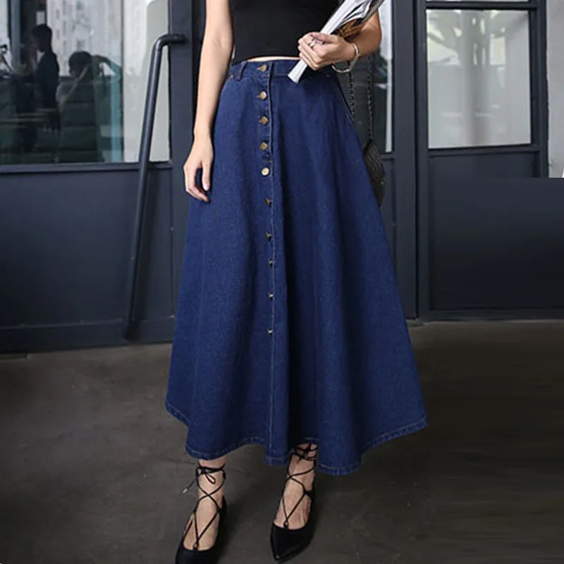 Denim skirt single breasted a-line skirt for women in 2023 summer new style casual slim one step  harajuku  long skirts