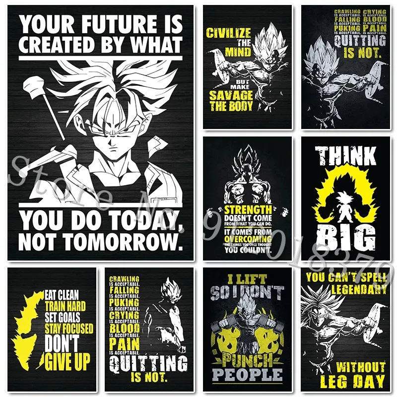 

Dragon Ball Anime Canvas Painting Fitness Sport Goku Inspirational Quotes Art Print Posters Wall Art Picture Gym Room Home Decor