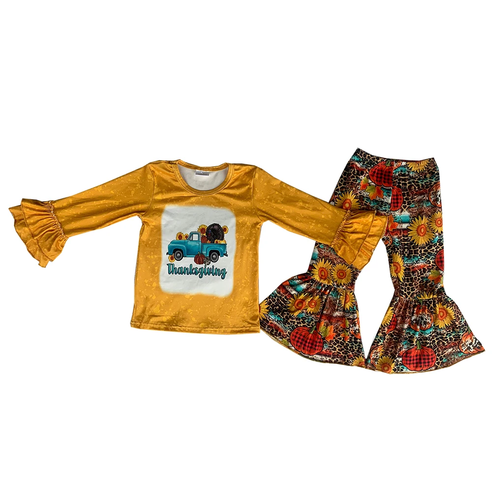 

Детский комплект из брюк-клеш с длинным рукавом и принтом подсолнухов