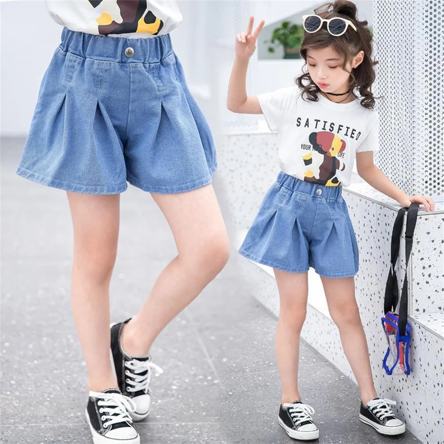 

Girls Denim Shorts Teenage Girl Summer Lace Pants Kids Bow Clothes Children Flowers Embroidery Jean Short For Teenager