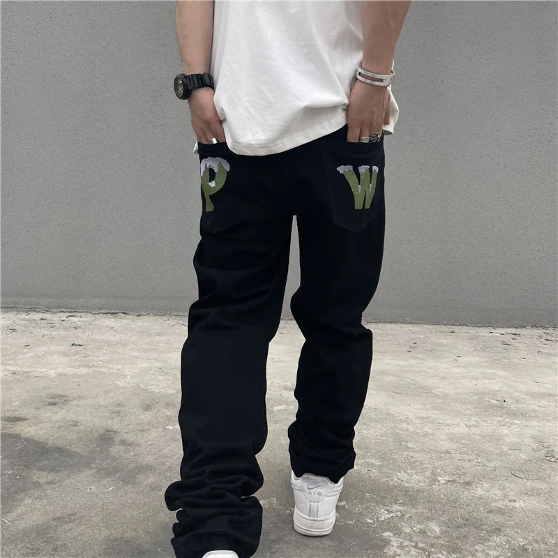 Oversize Casual Denim Trousers Harajuku Washed Hip Hop Jean Pants Skeleton Dog Embroidery Baggy Jeans Men Retro High Street
