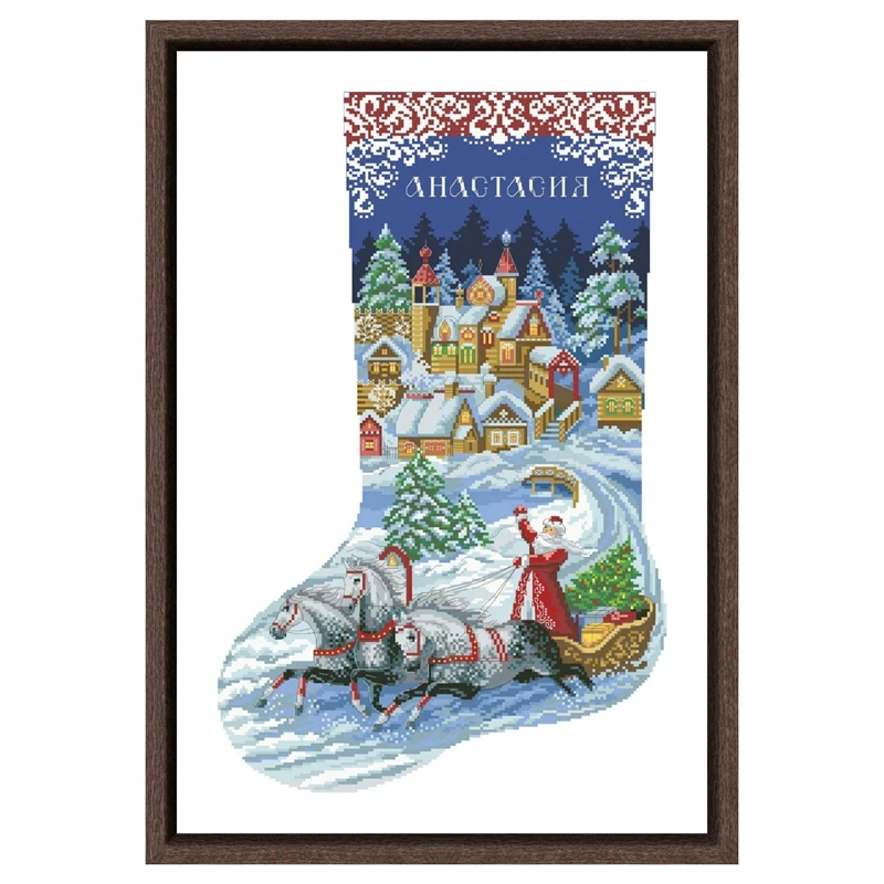 

Santa's gift sleigh cross stitch kit cotton thread 18ct 14ct 11ct unprint canvas stitching embroidery DIY wall decor