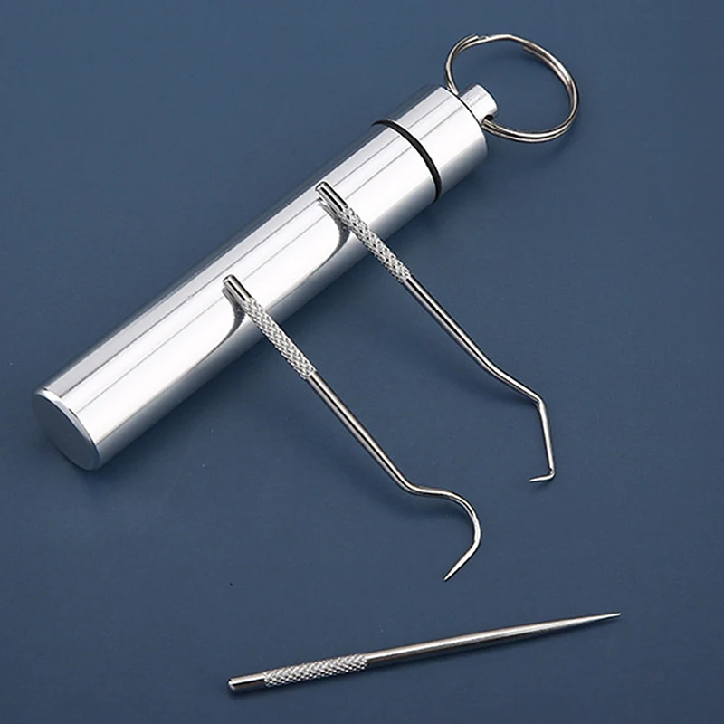 

3Pcs Metal Pocket Toothpick Metal Travel Toothpick Portable Fruit Fork Tooth Cleaning Accessory