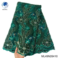 dark green sequins lace fabric 2022 high quality african flowers to embroidery lace nigerian lace fabric for wedding ml49n264