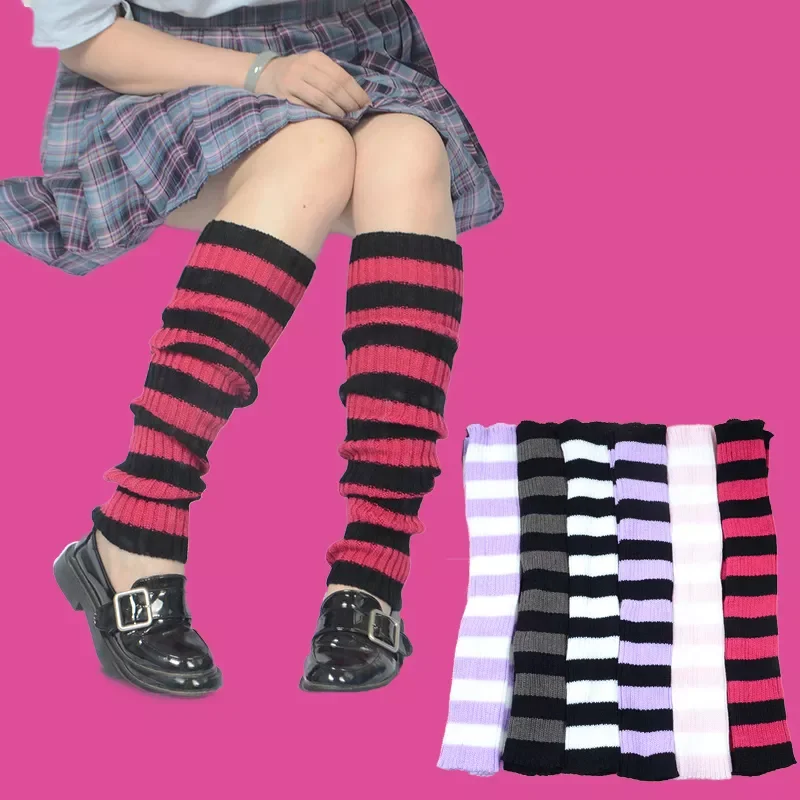 New in Fashion Leg Warmers Women Stripe Warm Knee High Winter Knit Crochet Foot Warmer Socks Warm E-girl Cosplay Pile Up Socks j