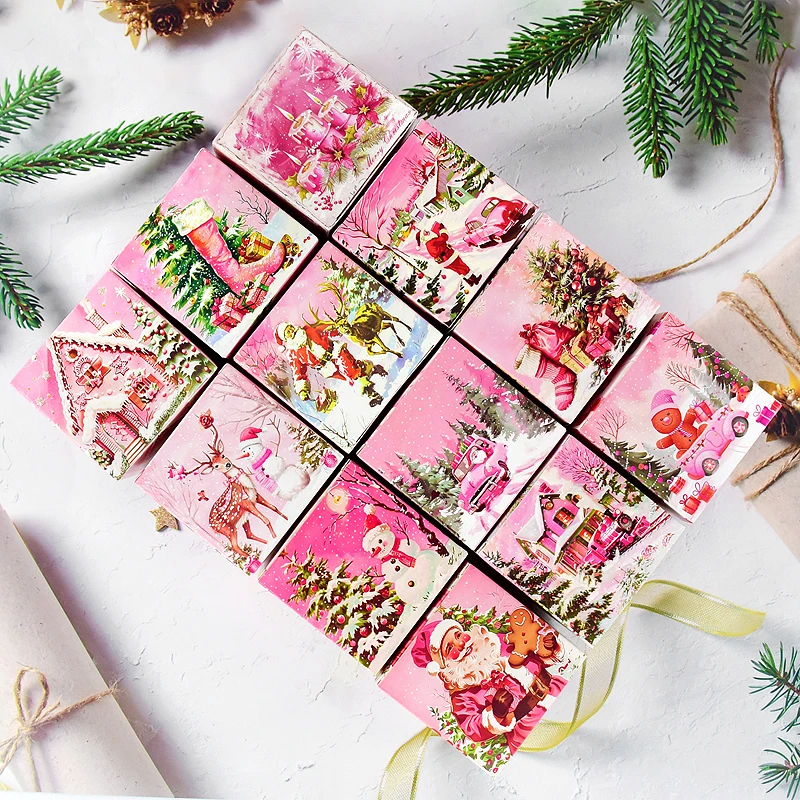 Фото 6 шт. Рождественская коробка конфет DIY Розовый Санта-Клаус EIK Упаковка для печенья и яблок Подарочная коробка Рождественский детский подарок Декор Новогодний декор Navidad №3