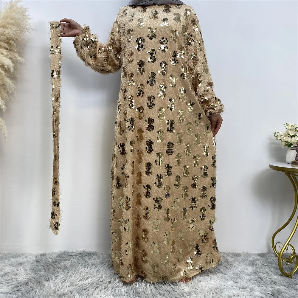 

Muslim Dresses Women Summer Morocco Abaya India Dubai Arab Abayas Turkey Eid Vestidos Robe Musulman Sequinde Tassel Long Dress