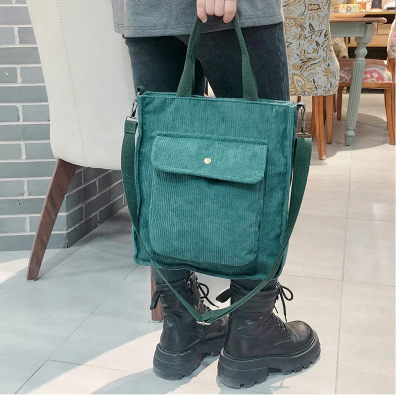 

2022 Women Corduroy Canvas Tote Handbag Female Cloth Shoulder Bags Young Ladies Casual Shopping Bag Girls Reusable Folding Bags
