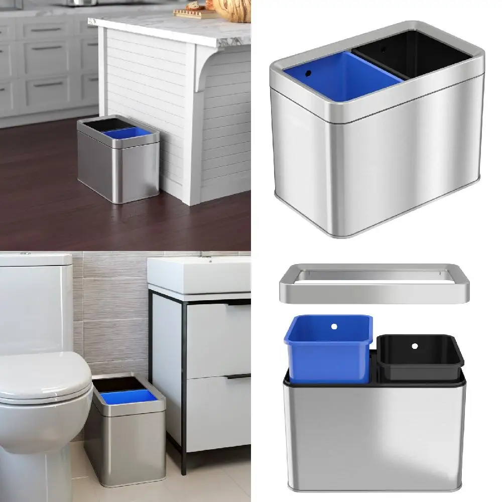 

Durable, Stylish 7 Gallon Open Top Trash Can and Recycle Bin Compartment Combo - Perfect for Home and Office Use.