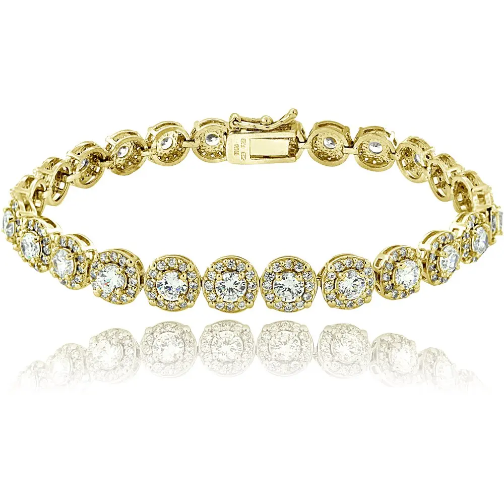 

Cubic Zirconia 18kt Gold over Sterling Silver Halo Bracelet