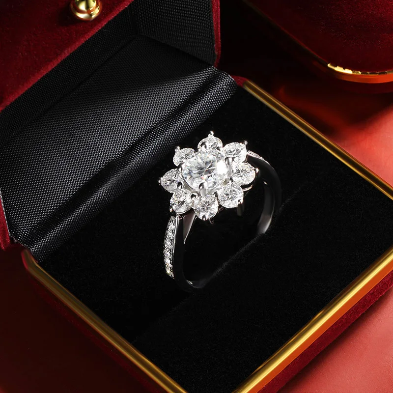 Фото Кольца Onnelik 6MM D Color Sunflower Full Moissanite, 2.126cttw, из стерлингового серебра S925, свадебные и обручальные ювелирные изделия для женщин №5