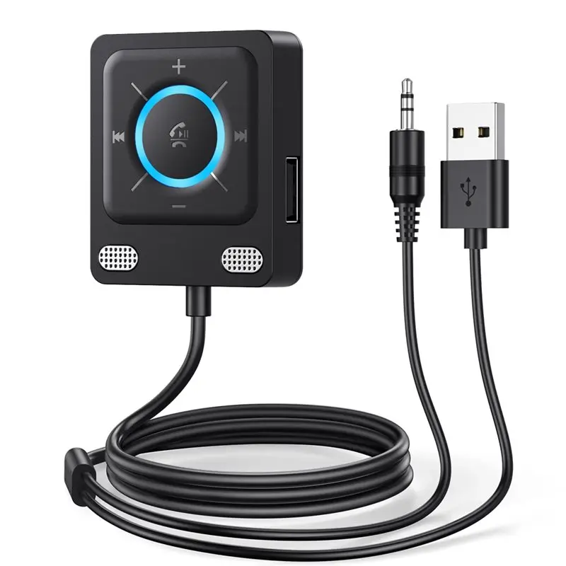 Фото B03B-Беспроводной автомобильный адаптер Bluetooth 6.0 с двумя микрофонами, USB-адаптер AUX 3,5 мм, Bluetooth-приемник №1