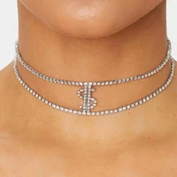 2022 fashion double rhinestone chain dollar sign choker for women crystal statement choker necklace money collar jewelry gift